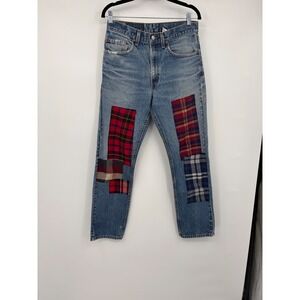 Vintage Levis Custom Plaid Patchwork Denim Jeans Light Wash Straight Leg 30